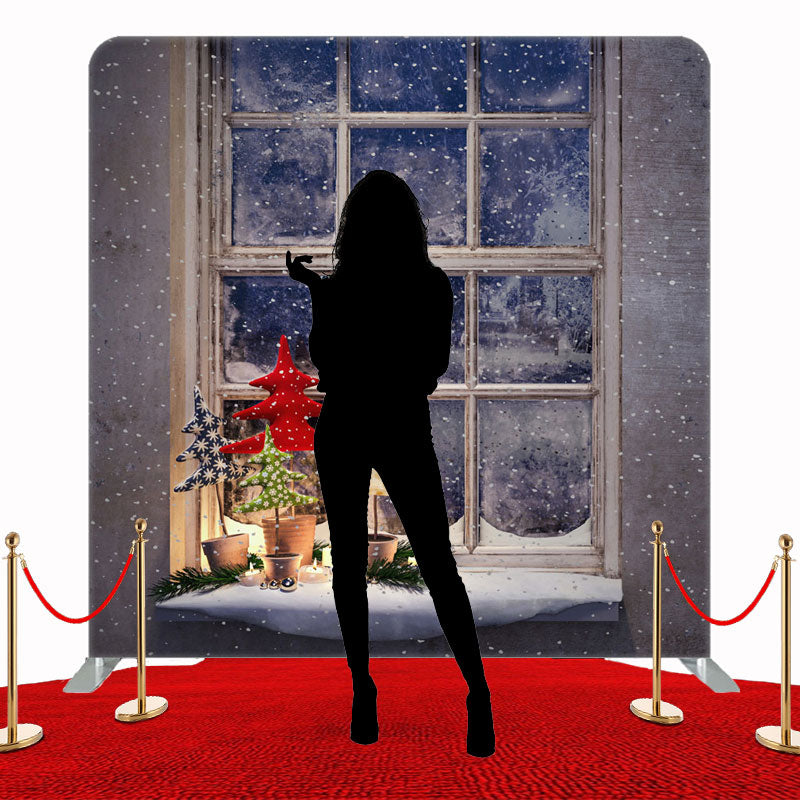 Gray Window Christmas Square Double Sided Backdrop - Layoris