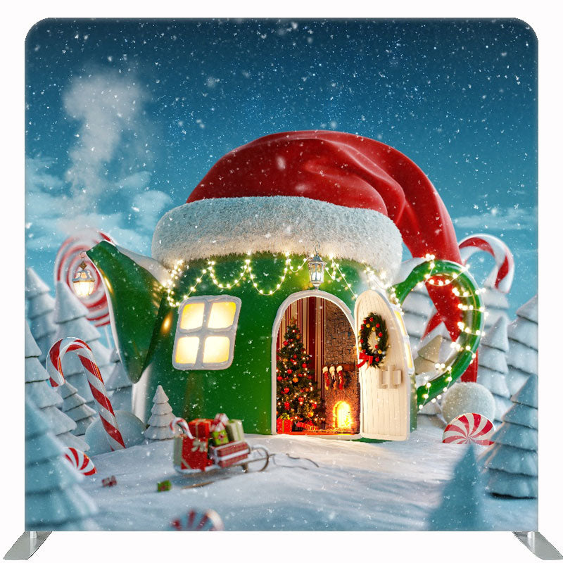 Snowy Christmas Cottage Square Double Sided Backdrop - Layoris