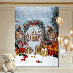 Layoris Candy Cane Arch Snow Christmas Photo Backdrop