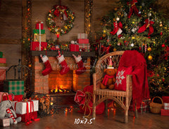 Fireplace Chair Christmas Tree Holiday Backdrop - Layoris