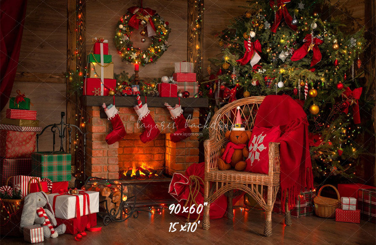 Fireplace Chair Christmas Tree Holiday Backdrop - Layoris
