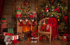 Fireplace Chair Christmas Tree Holiday Backdrop - Layoris