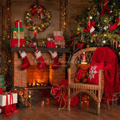 Fireplace Chair Christmas Tree Holiday Backdrop - Layoris