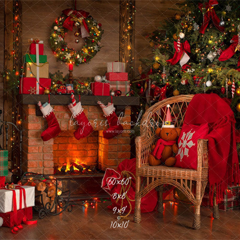 Fireplace Chair Christmas Tree Holiday Backdrop - Layoris