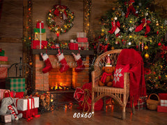 Fireplace Chair Christmas Tree Holiday Backdrop - Layoris
