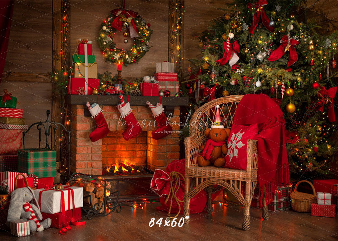 Fireplace Chair Christmas Tree Holiday Backdrop - Layoris