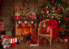 Fireplace Chair Christmas Tree Holiday Backdrop - Layoris
