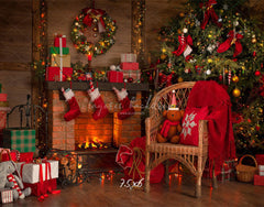 Fireplace Chair Christmas Tree Holiday Backdrop - Layoris