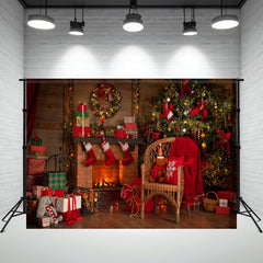 Layoris Fireplace Chair Christmas Tree Holiday Backdrop