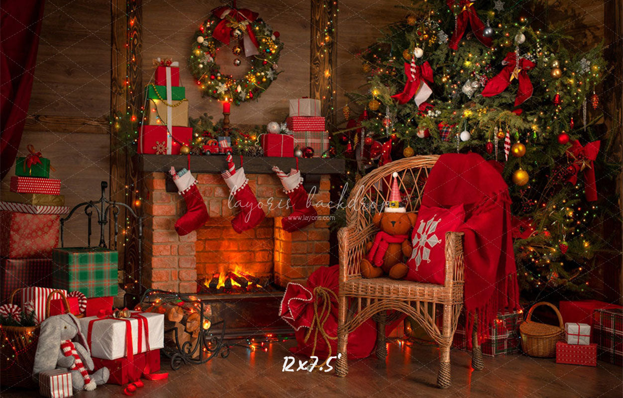 Fireplace Chair Christmas Tree Holiday Backdrop - Layoris