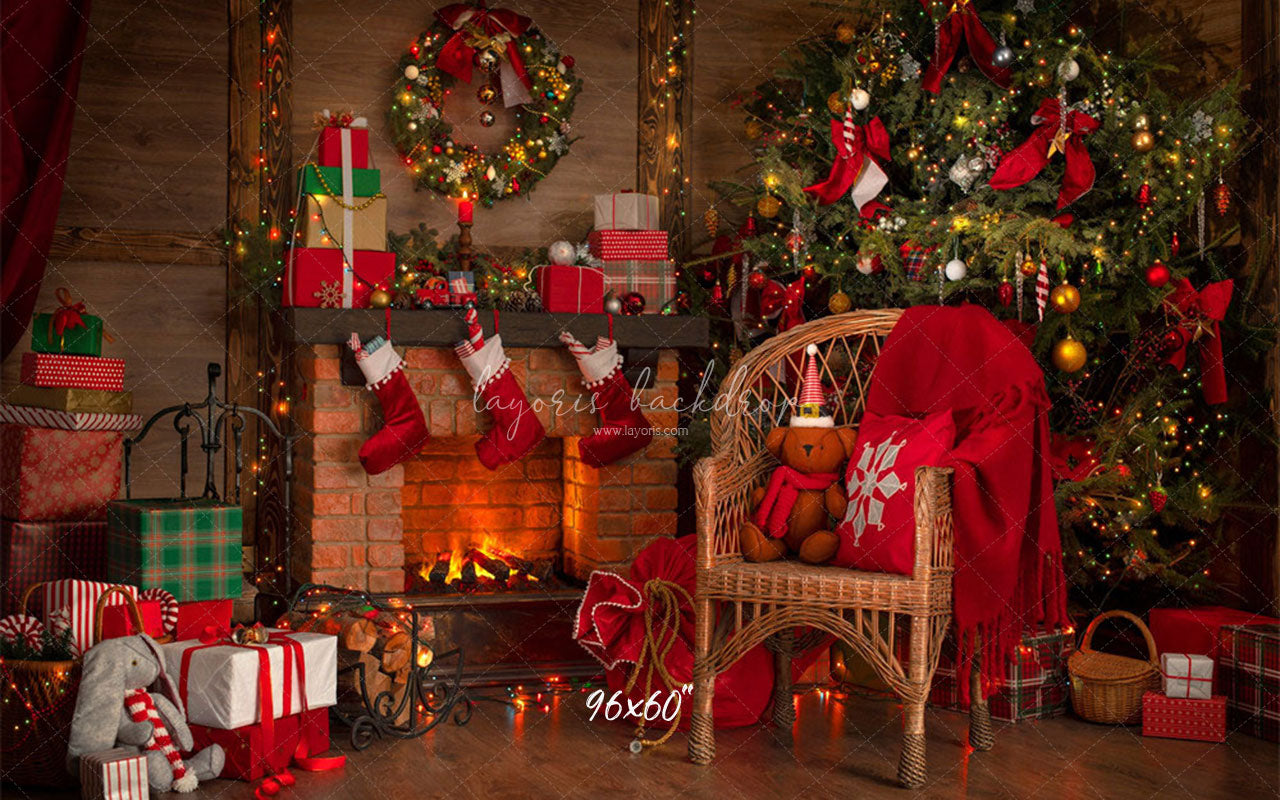 Fireplace Chair Christmas Tree Holiday Backdrop - Layoris