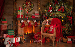 Fireplace Chair Christmas Tree Holiday Backdrop - Layoris