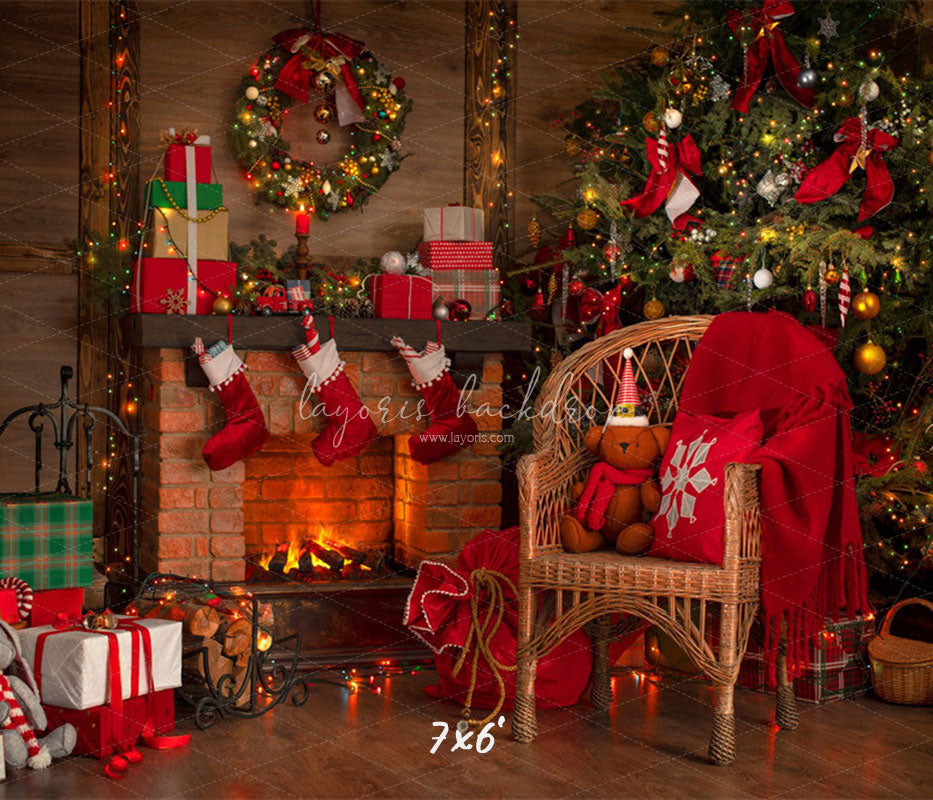Fireplace Chair Christmas Tree Holiday Backdrop - Layoris