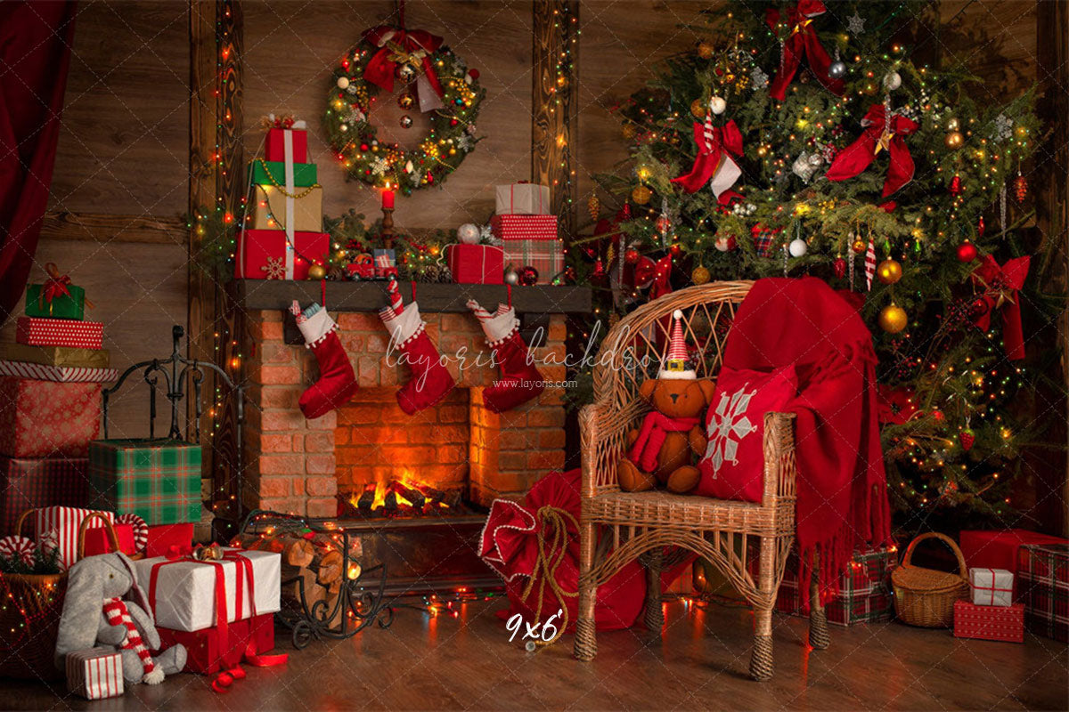 Fireplace Chair Christmas Tree Holiday Backdrop - Layoris