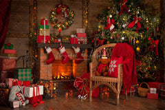Fireplace Chair Christmas Tree Holiday Backdrop - Layoris