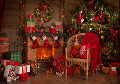 Fireplace Chair Christmas Tree Holiday Backdrop - Layoris