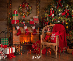 Fireplace Chair Christmas Tree Holiday Backdrop - Layoris