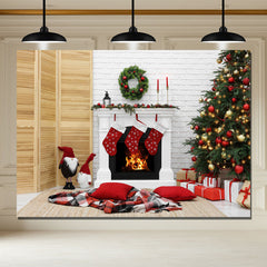 Layoris White Brick Wall Fireplace Christmas Backdrop