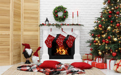 White Brick Wall Fireplace Christmas Backdrop - Layoris