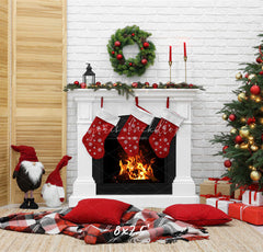 White Brick Wall Fireplace Christmas Backdrop - Layoris