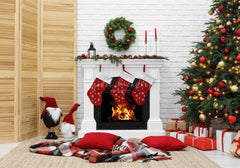 White Brick Wall Fireplace Christmas Backdrop - Layoris