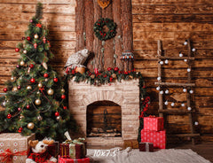 Wooden Ladder Fireplace Christmas Backdrop - Layoris