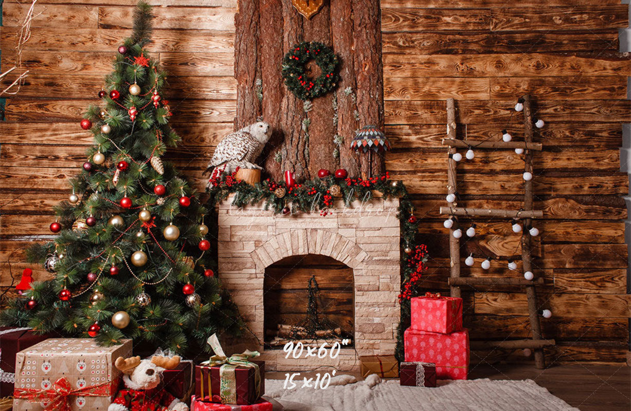 Wooden Ladder Fireplace Christmas Backdrop - Layoris