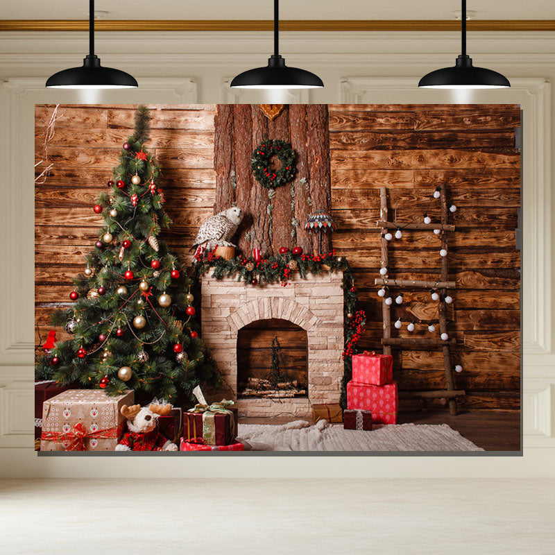 Layoris Wooden Ladder Fireplace Christmas Backdrop
