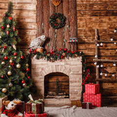 Wooden Ladder Fireplace Christmas Backdrop - Layoris