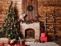 Wooden Ladder Fireplace Christmas Backdrop - Layoris