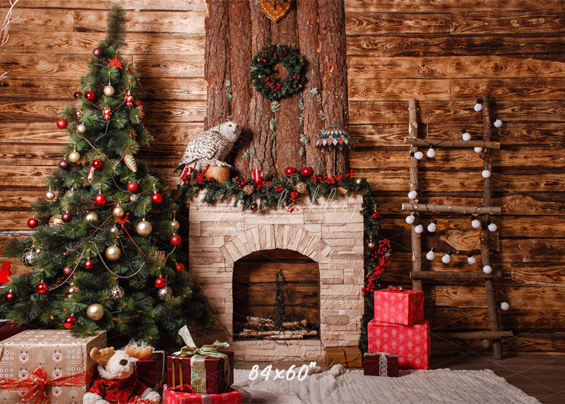 Wooden Ladder Fireplace Christmas Backdrop - Layoris