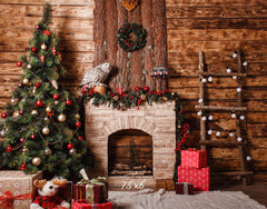 Wooden Ladder Fireplace Christmas Backdrop - Layoris
