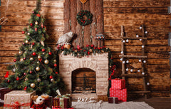 Wooden Ladder Fireplace Christmas Backdrop - Layoris