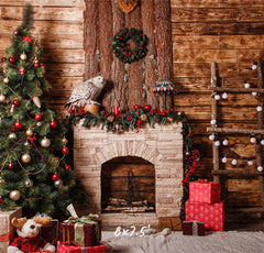 Wooden Ladder Fireplace Christmas Backdrop - Layoris