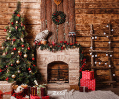 Wooden Ladder Fireplace Christmas Backdrop - Layoris