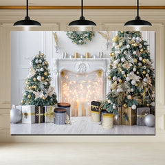 Layoris Elegant White Fireplace Christmas Backdrop