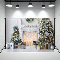 Layoris Elegant White Fireplace Christmas Backdrop