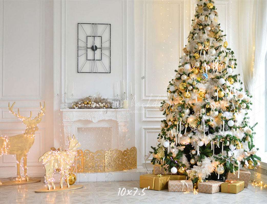 White House Fireplace Christmas Backdrop - Layoris