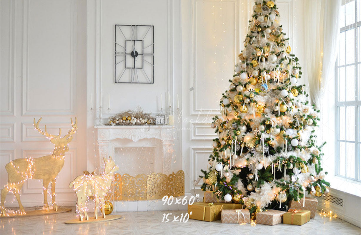 White House Fireplace Christmas Backdrop - Layoris