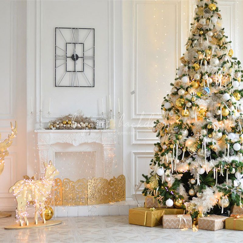 White House Fireplace Christmas Backdrop - Layoris