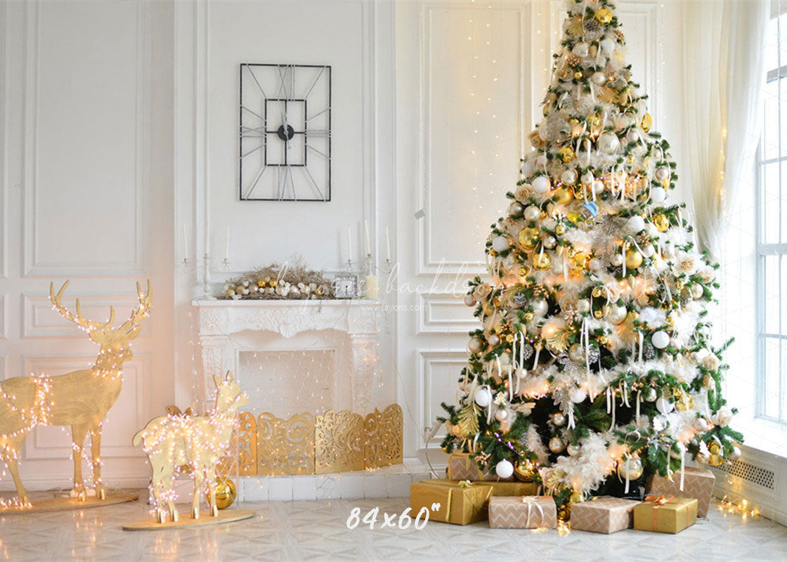 White House Fireplace Christmas Backdrop - Layoris