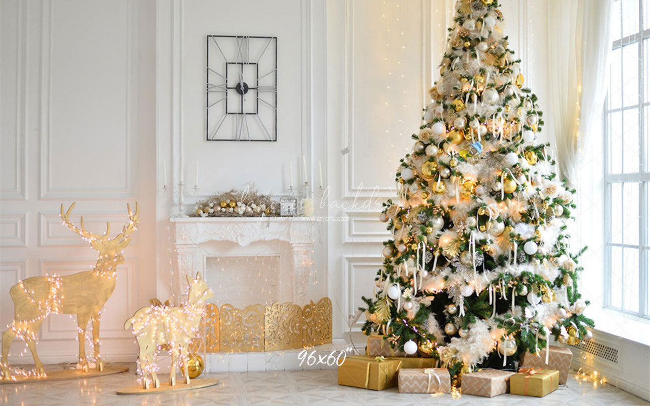 White House Fireplace Christmas Backdrop - Layoris