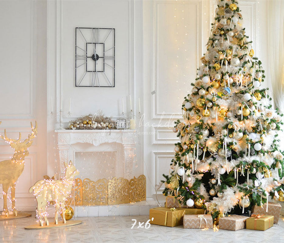 White House Fireplace Christmas Backdrop - Layoris