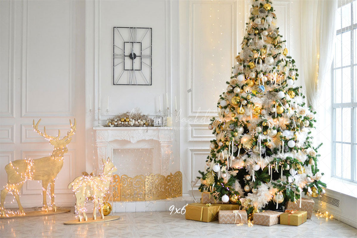 White House Fireplace Christmas Backdrop - Layoris