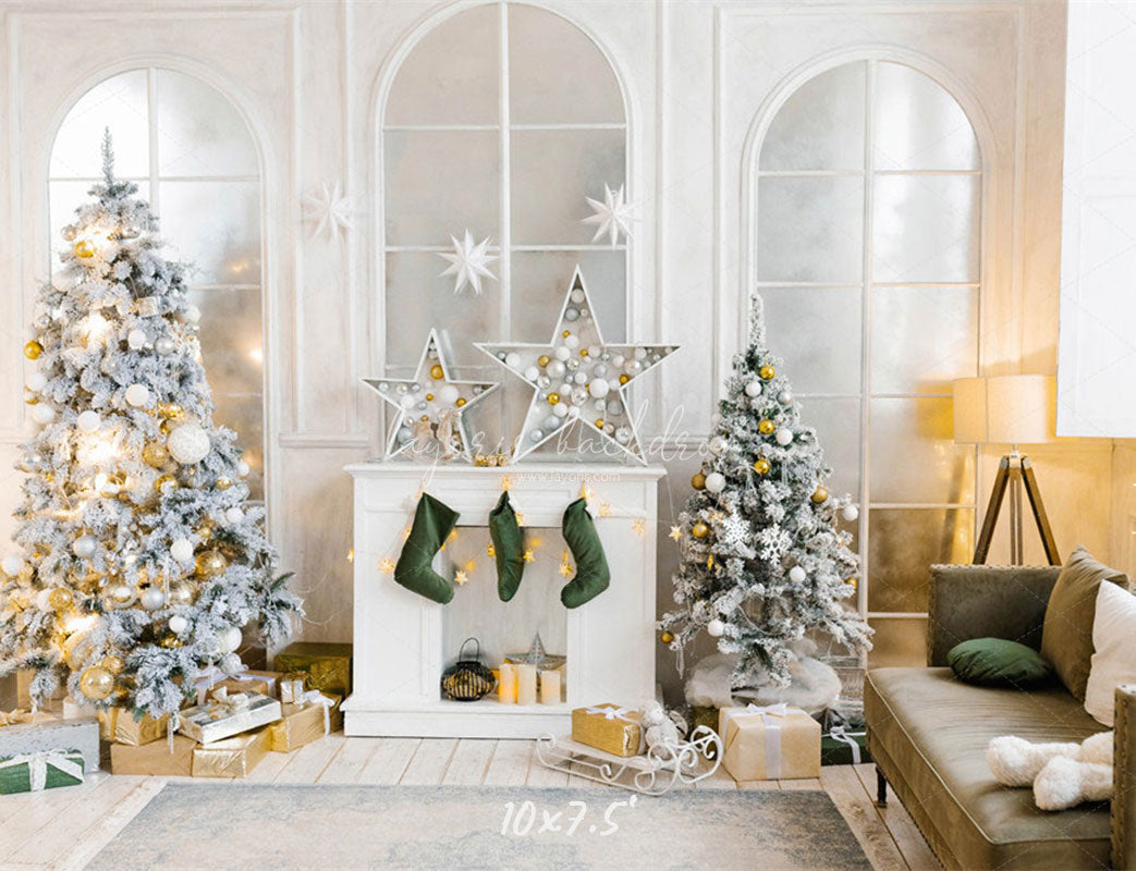 White Arched Windows Christmas Backdrop - Layoris