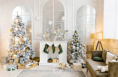 White Arched Windows Christmas Backdrop - Layoris