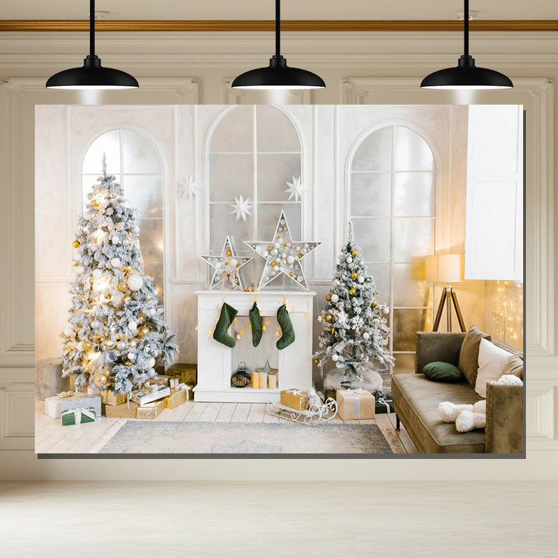 Layoris White Arched Windows Christmas Backdrop