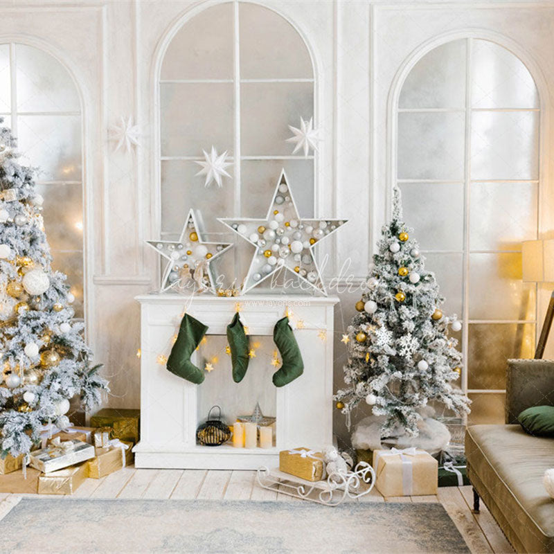 White Arched Windows Christmas Backdrop - Layoris
