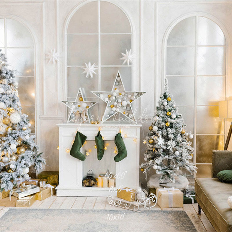 White Arched Windows Christmas Backdrop - Layoris
