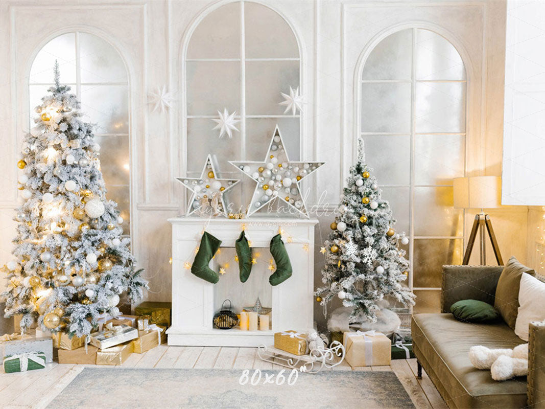 White Arched Windows Christmas Backdrop - Layoris